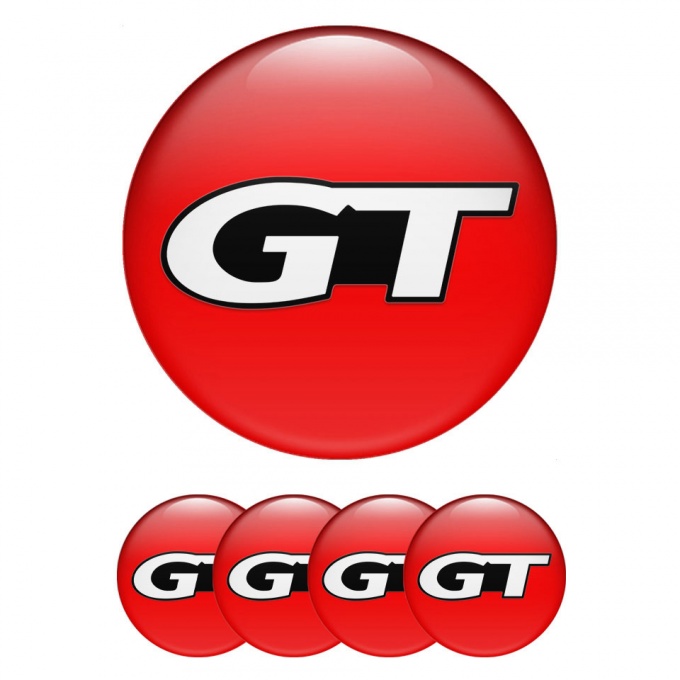 Wheel GT Domed Stickers for Center Caps Red White Modern Logo