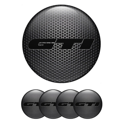 Wheel GTI Domed Stickers for Center Caps Metal Grate Heavy Black Logo