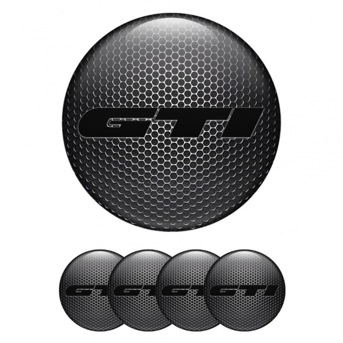 Wheel GTI Domed Stickers for Center Caps Metal Grate Heavy Black Logo