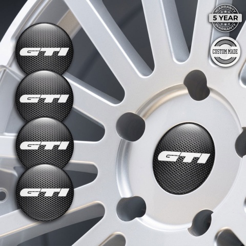 Wheel GTI Stickers for Center Caps Dark Mesh Heavy White Logo