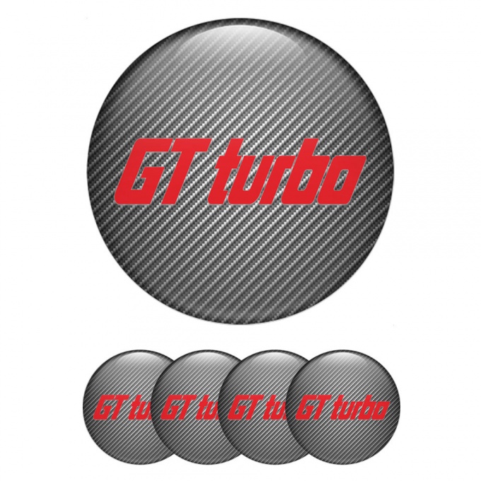 Wheel GT Turbo Domed Stickers for Center Caps Carbon Red Logo