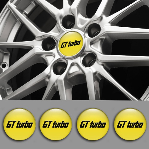 Wheel GT Turbo Emblems for Center Caps Yellow Black Logo