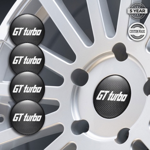 Wheel GT Turbo Stickers for Center Caps Metal Grate White Logo