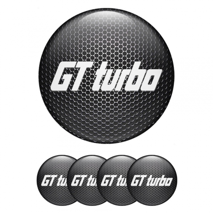 Wheel GT Turbo Stickers for Center Caps Metal Grate White Logo