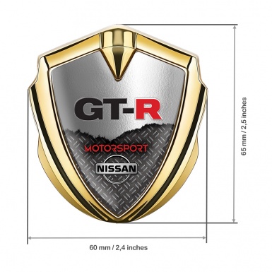 Nissan GTR Metal 3D Domed Emblem Gold Torn Metal Treadplate Design