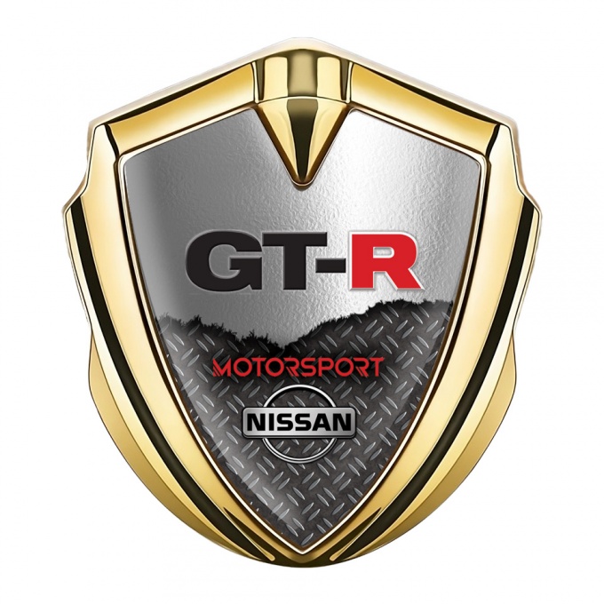 Nissan GTR Metal 3D Domed Emblem Gold Torn Metal Treadplate Design