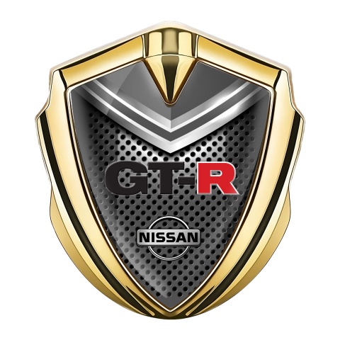 Nissan GTR Badge Self Adhesive Gold Metal Grate Grey Elements