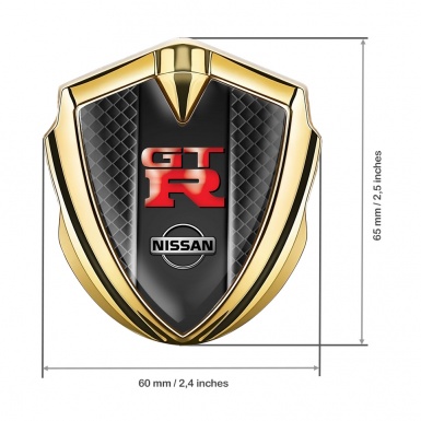 Nissan GTR Metal Emblem Self Adhesive Gold Waffle Effect Red Logo