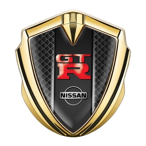 Nissan GTR Metal Emblem Self Adhesive Gold Waffle Effect Red Logo