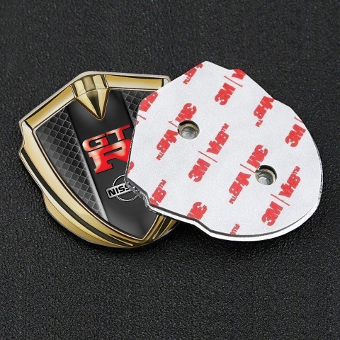 Nissan GTR Metal Emblem Self Adhesive Gold Waffle Effect Red Logo