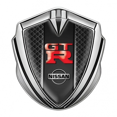 Nissan GTR Metal Emblem Self Adhesive Silver Waffle Effect Red Logo