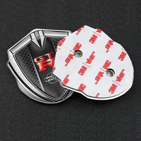 Nissan GTR Metal Emblem Self Adhesive Silver Waffle Effect Red Logo