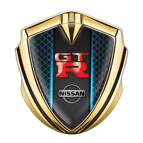 Nissan GTR Fender Emblem Badge Gold Blue Lines Red Logo Design