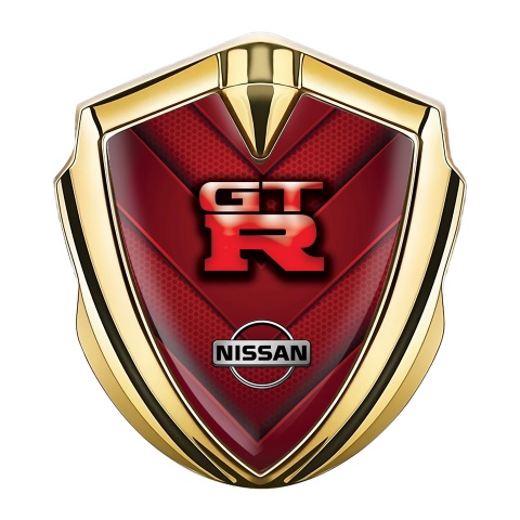 Nissan GTR Emblem Self Adhesive Gold Red Honeycomb Arrow Style