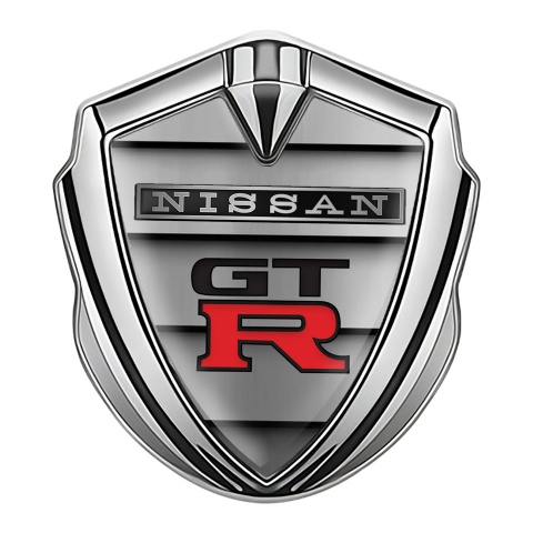 Nissan GTR Emblem Car Badge Silver Stone Panels Red Logo Design