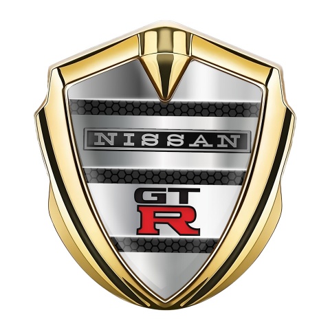 Nissan GTR Metal 3D Domed Emblem Gold Shutter Style Effect Red Logo