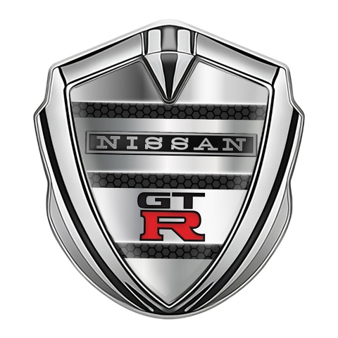Nissan GTR Metal 3D Domed Emblem Silver Shutter Style Effect Red Logo
