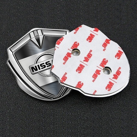 Nissan Emblem Badge Self Adhesive Silver Brushed Metal Clean Design