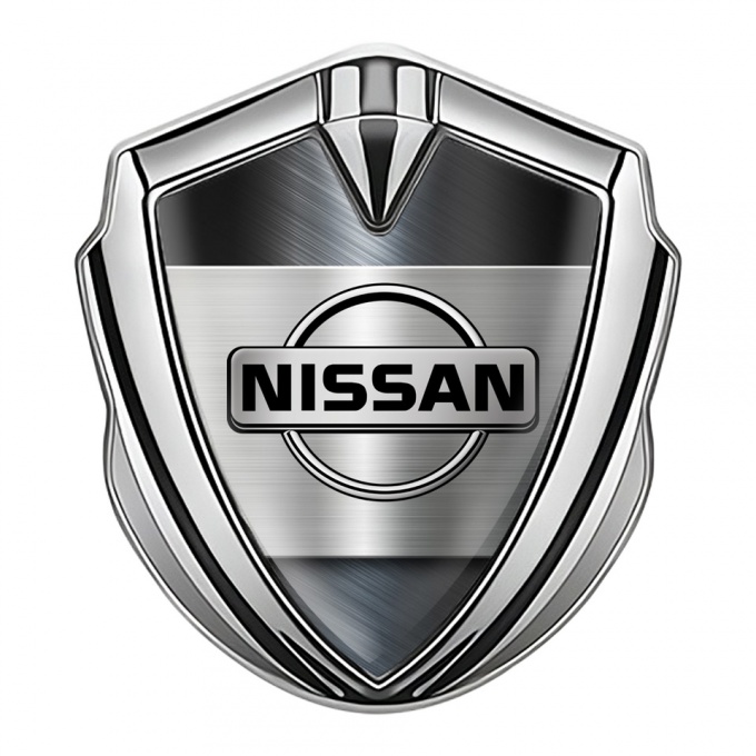 Nissan Emblem Badge Self Adhesive Silver Brushed Metal Clean Design