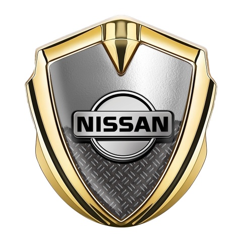 Nissan Emblem Self Adhesive Gold Torn Metal Treadplate Grey Logo