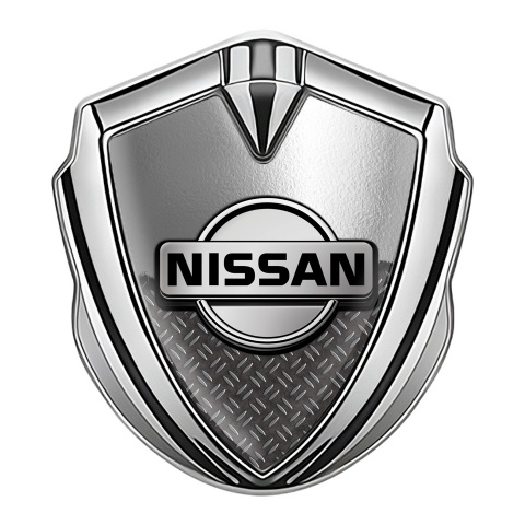 Nissan Emblem Self Adhesive Silver Torn Metal Treadplate Grey Logo