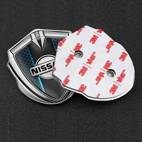 Nissan 3D Domed Badge Silver Blue Elements Grey Logo Design