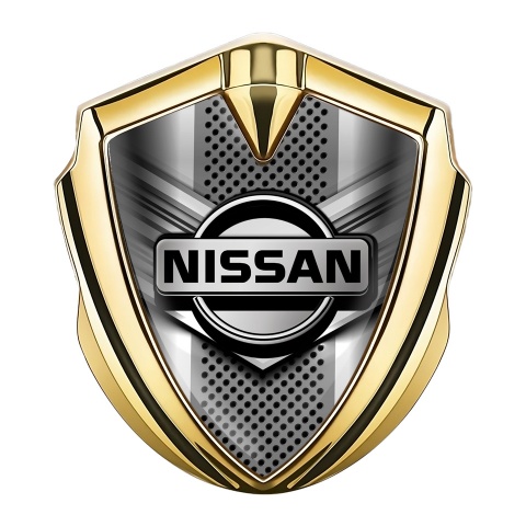 Nissan Bodyside Emblem Self Adhesive Gold Metal Grate Greyscale Logo