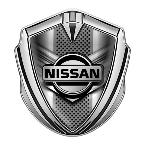 Nissan Bodyside Emblem Self Adhesive Silver Metal Grate Greyscale Logo