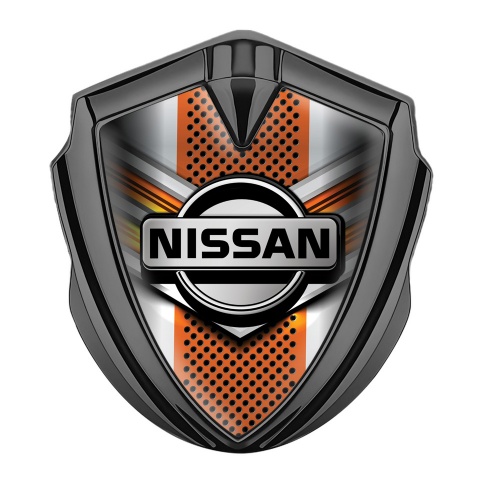 Nissan Metal Domed Emblem Graphite Orange Motif Greyscale Logo