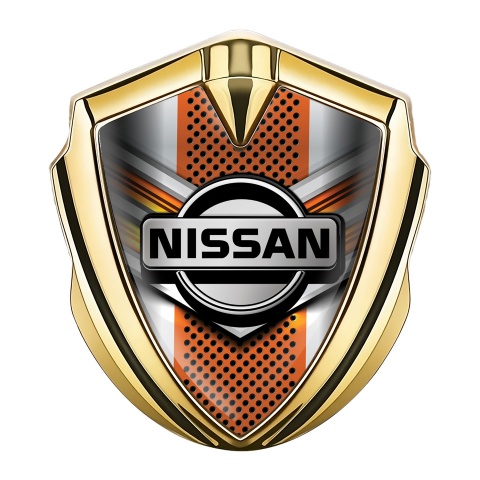 Nissan Metal Domed Emblem Gold Orange Motif Greyscale Logo