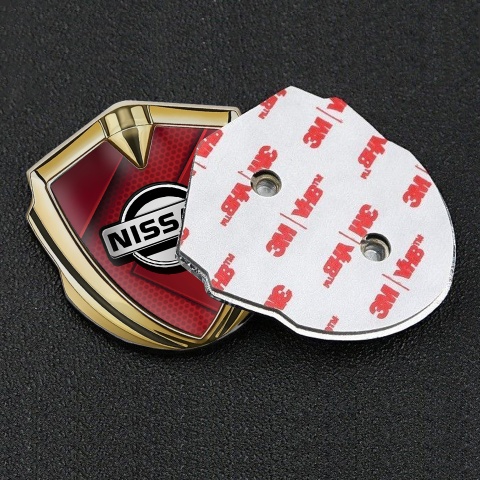 Nissan Emblem Badge Self Adhesive Gold Red Hex Texture Grey Logo