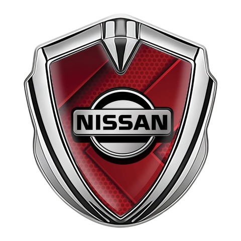 Nissan Emblem Badge Self Adhesive Silver Red Hex Texture Grey Logo