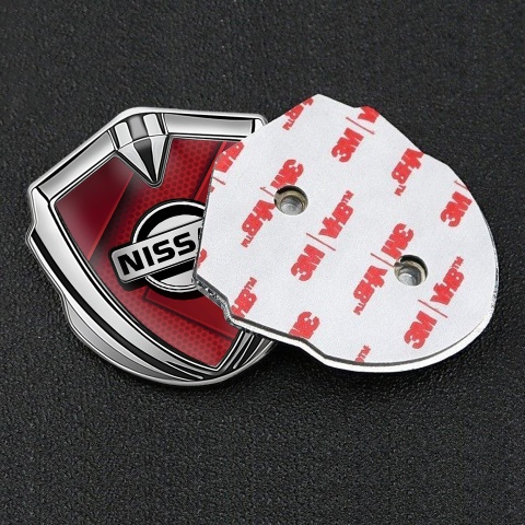 Nissan Emblem Badge Self Adhesive Silver Red Hex Texture Grey Logo