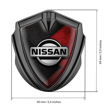 Nissan Emblem Trunk Badge Graphite Dark Red Scratched Surface Design