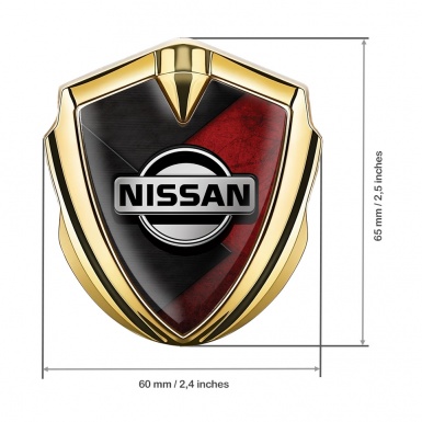 Nissan Emblem Trunk Badge Gold Dark Red Scratched Surface Design