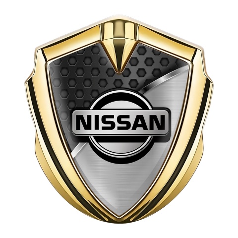 Nissan Domed Badge Gold Dark Grid Metallic Chrome Molding Design