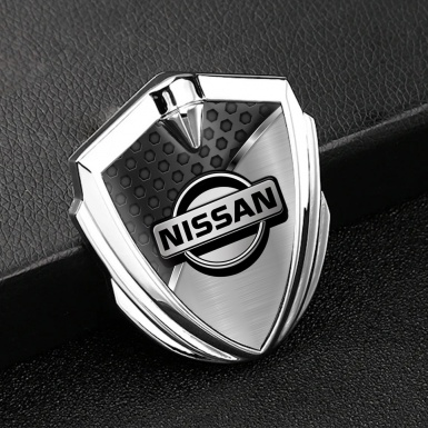Nissan Domed Badge Silver Dark Grid Metallic Chrome Molding Design