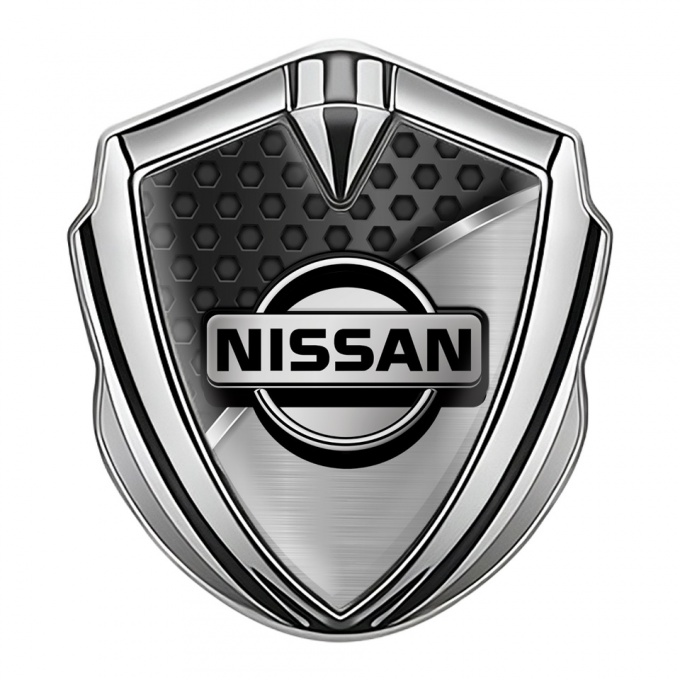 Nissan Domed Badge Silver Dark Grid Metallic Chrome Molding Design