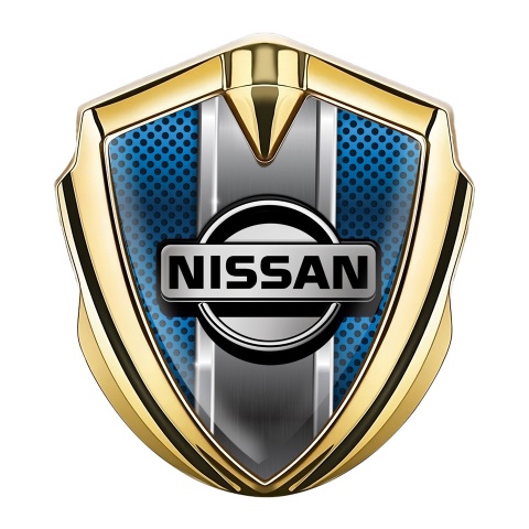 Nissan Bodyside Emblem Self Adhesive Gold Blue Texture Chrome Effect