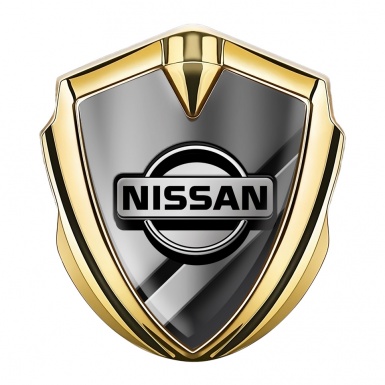 Nissan Metal Domed Emblem Gold Black Polished Metal Grey Logo