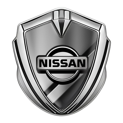 Nissan Metal Domed Emblem Silver Black Polished Metal Grey Logo