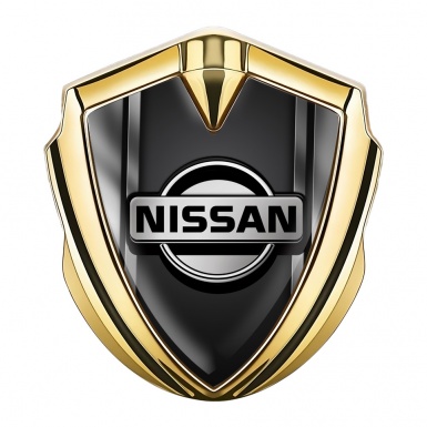 Nissan Emblem Badge Self Adhesive Gold Metallic Frames Black Base