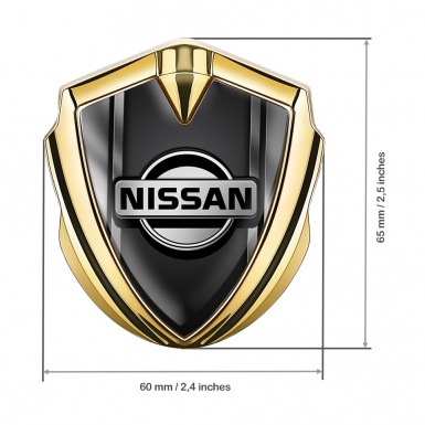 Nissan Emblem Badge Self Adhesive Gold Metallic Frames Black Base