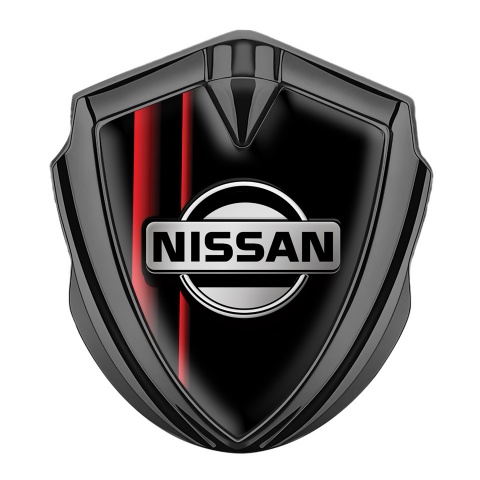 Nissan Fender Emblem Badge Graphite Black Base Red Stripes Edition