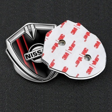 Nissan Fender Emblem Badge Silver Black Base Red Stripes Edition