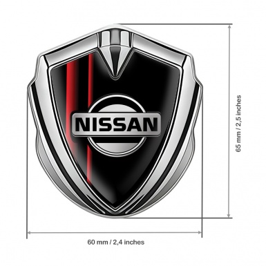 Nissan Fender Emblem Badge Silver Black Base Red Stripes Edition