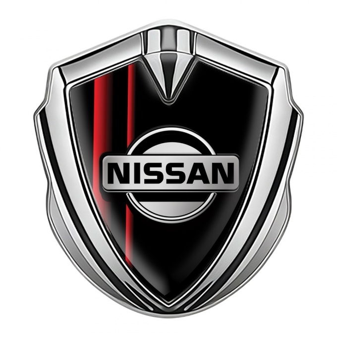 Nissan Fender Emblem Badge Silver Black Base Red Stripes Edition