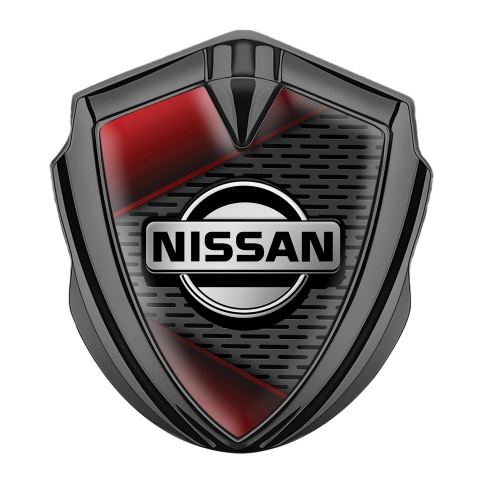 Nissan Emblem Trunk Badge Graphite Dark Mesh Red Fragments Motif