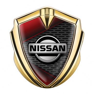 Nissan Emblem Trunk Badge Gold Dark Mesh Red Fragments Motif