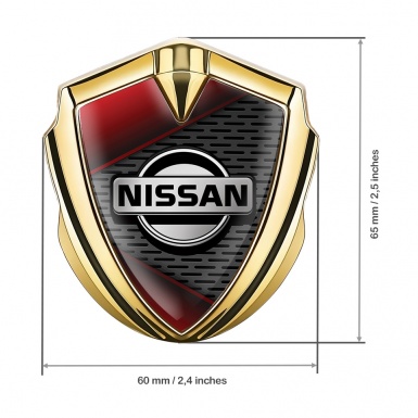 Nissan Emblem Trunk Badge Gold Dark Mesh Red Fragments Motif